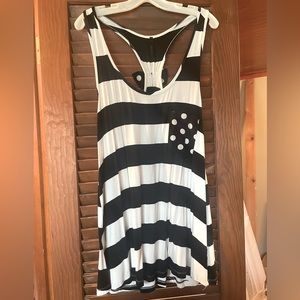 Adorable Black and White Striped Tank with Polka dot details, Size Large